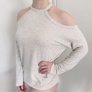 Express Y2K Cold Shoulder Long Sleeve Fleece-lined Cream Top Lounge Comfy Swift